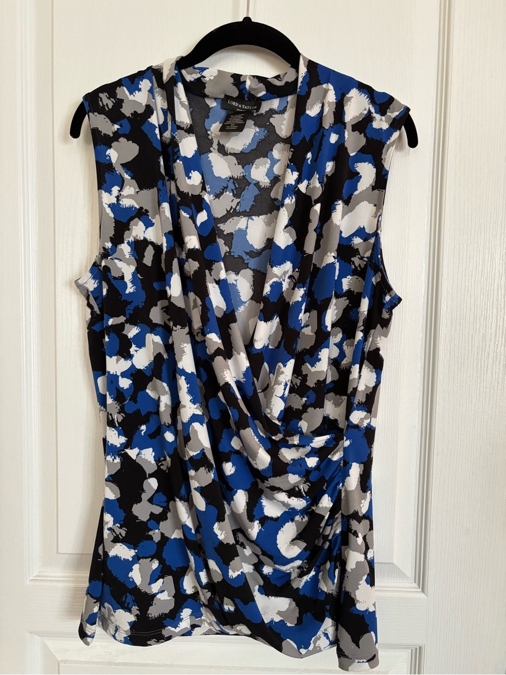 Lord & Taylor Sleeveless Draped Crossover Design Blouse